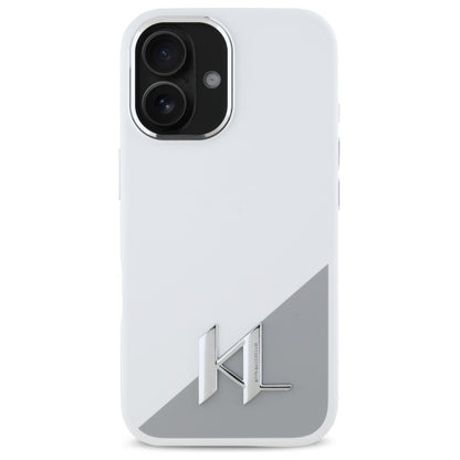 Husa pentru Apple iPhone 16, Karl Lagerfeld, Silicone White Shadow Metal Initial, Alba