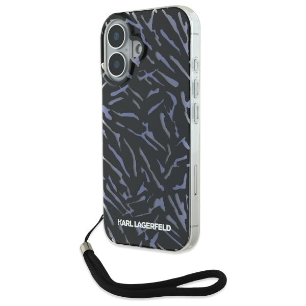Husa pentru Apple iPhone 16, Karl Lagerfeld, Zebra with Cord Strap, Mov