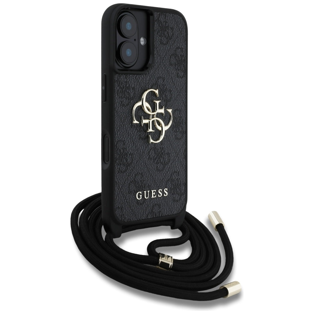 Husa pentru Apple iPhone 16 Plus, Guess, 4G CBDY Big Logo with Cord Strap, Neagra
