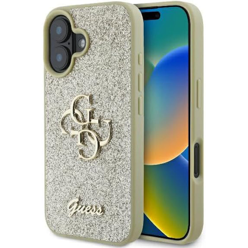 Husa pentru Apple iPhone 16 Plus, Guess, Fixed Glitter Big 4G, Aurie