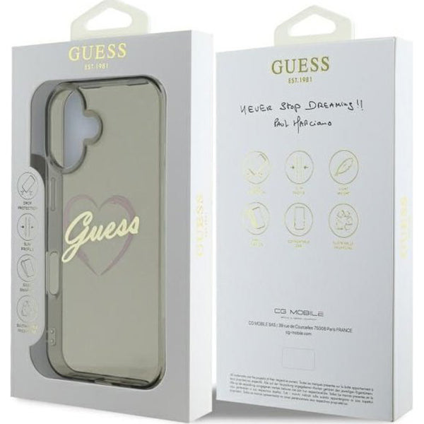 Husa pentru Apple iPhone 16 Plus, Guess, IML Heart, Neagra