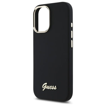 Husa pentru Apple iPhone 16 Plus, Guess, Script Metal Logo & Frame, Neagra