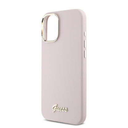 Husa pentru Apple iPhone 16 Plus, Guess, Script Metal Logo & Frame, Roz