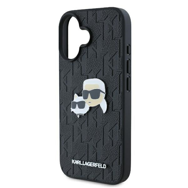 Husa pentru Apple iPhone 16 Plus, Karl Lagerfeld, Monogram Karl & Choupette's Heads, Neagra