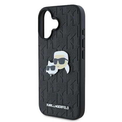Husa pentru Apple iPhone 16 Plus, Karl Lagerfeld, Monogram Karl & Choupette's Heads, Neagra