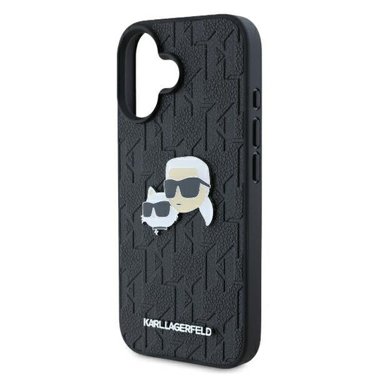 Husa pentru Apple iPhone 16 Plus, Karl Lagerfeld, Monogram Karl & Choupette's Heads, Neagra
