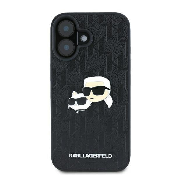 Husa pentru Apple iPhone 16 Plus, Karl Lagerfeld, Monogram Karl & Choupette's Heads, Neagra