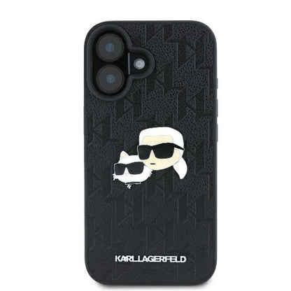Husa pentru Apple iPhone 16 Plus, Karl Lagerfeld, Monogram Karl & Choupette's Heads, Neagra