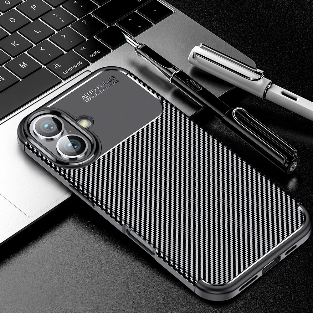 Husa pentru Apple iPhone 16 Plus, Techsuit, CarbonFiber, Neagra