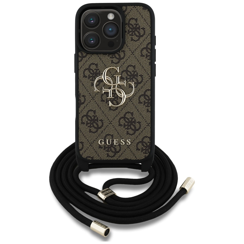 Husa pentru Apple iPhone 16 Pro, Guess, 4G CBDY Big Logo with Cord Strap, Maro