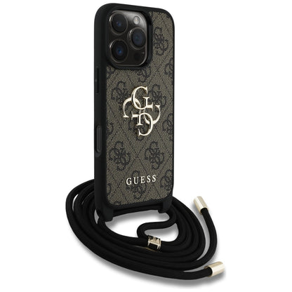 Husa pentru Apple iPhone 16 Pro, Guess, 4G CBDY Big Logo with Cord Strap, Maro