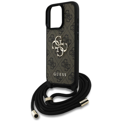 Husa pentru Apple iPhone 16 Pro, Guess, 4G CBDY Big Logo with Cord Strap, Maro