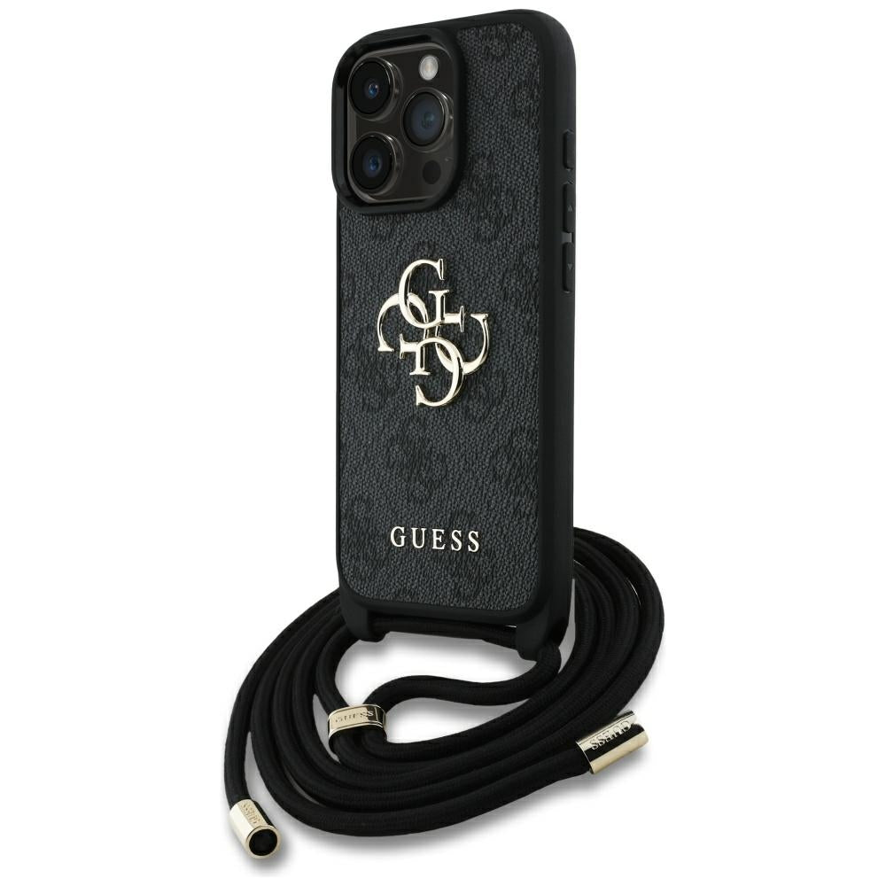 Husa pentru Apple iPhone 16 Pro, Guess, 4G CBDY Big Logo with Cord Strap, Neagra