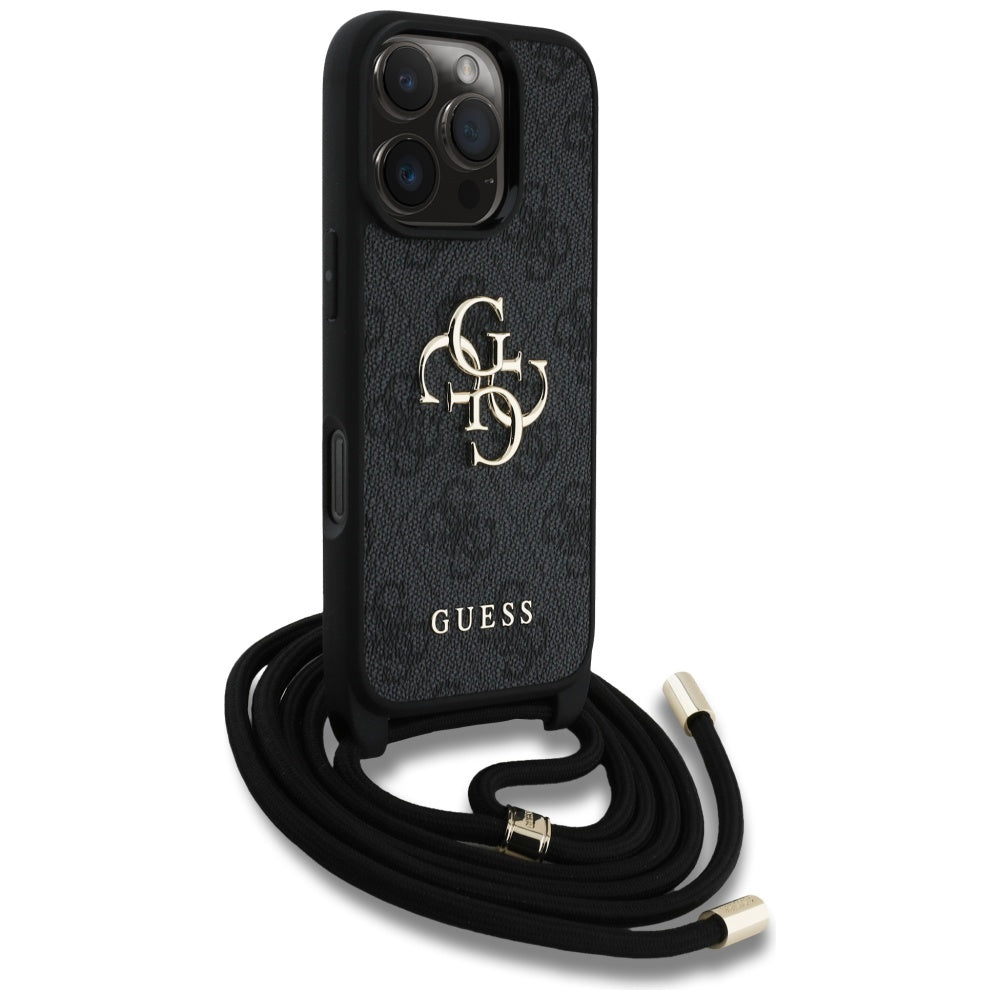 Husa pentru Apple iPhone 16 Pro, Guess, 4G CBDY Big Logo with Cord Strap, Neagra