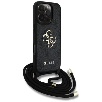 Husa pentru Apple iPhone 16 Pro, Guess, 4G CBDY Big Logo with Cord Strap, Neagra