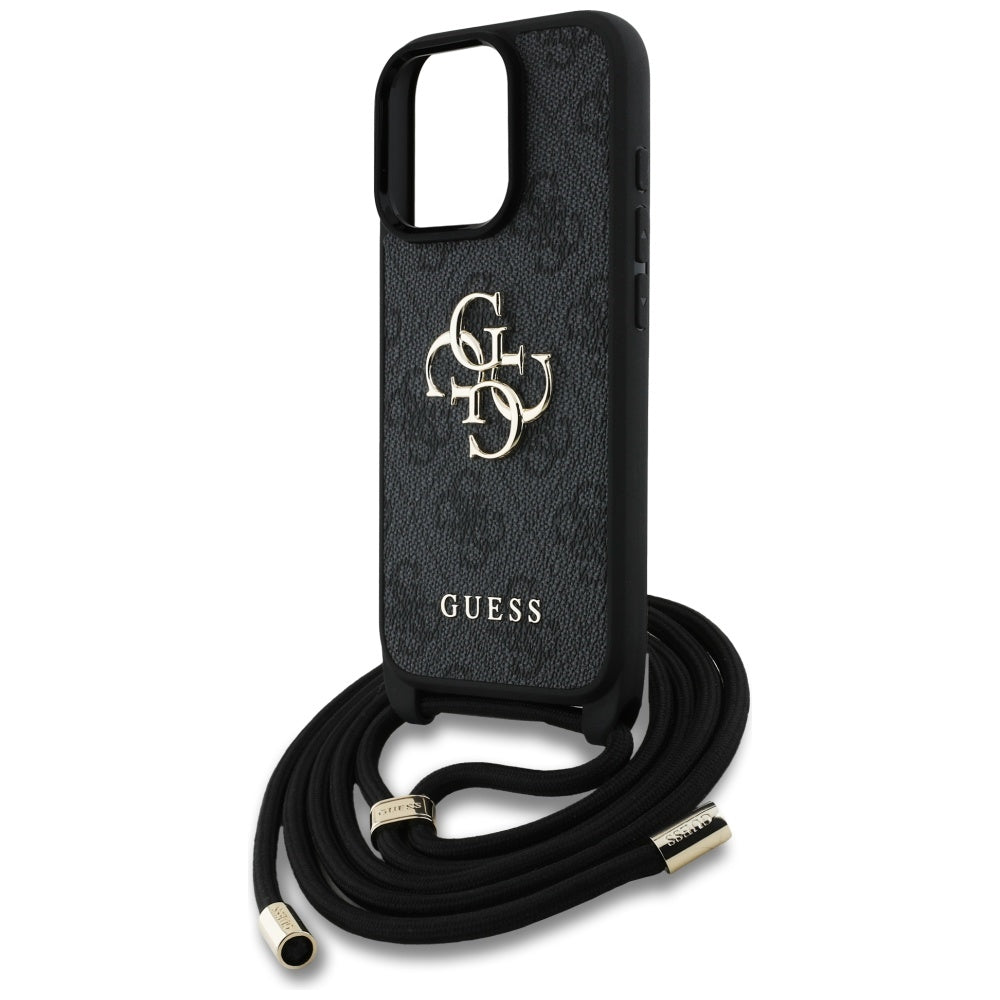 Husa pentru Apple iPhone 16 Pro, Guess, 4G CBDY Big Logo with Cord Strap, Neagra