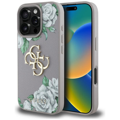 Husa pentru Apple iPhone 16 Pro, Guess, 4G Grained Roses Big Logo, Mov