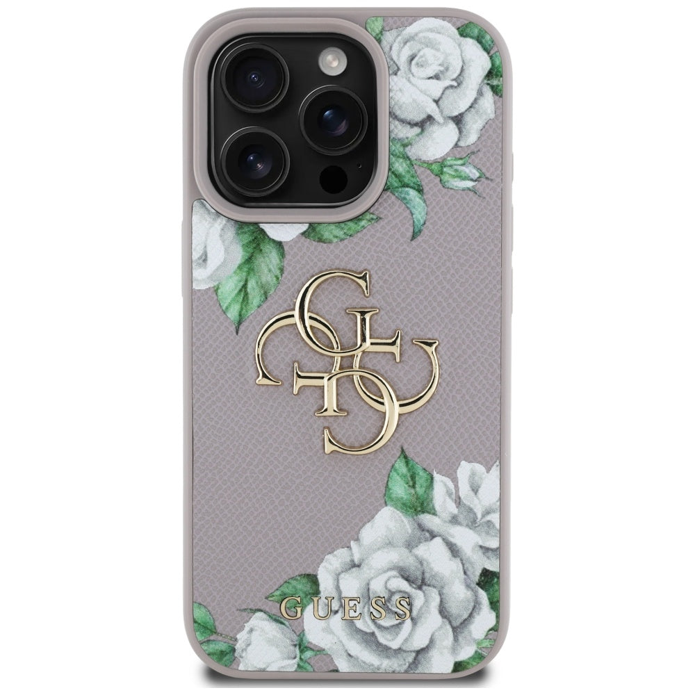 Husa pentru Apple iPhone 16 Pro, Guess, 4G Grained Roses Big Logo, Mov