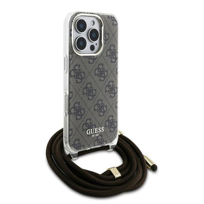 Husa pentru Apple iPhone 16 Pro, Guess, Crossbody Cord 4G Print, Maro