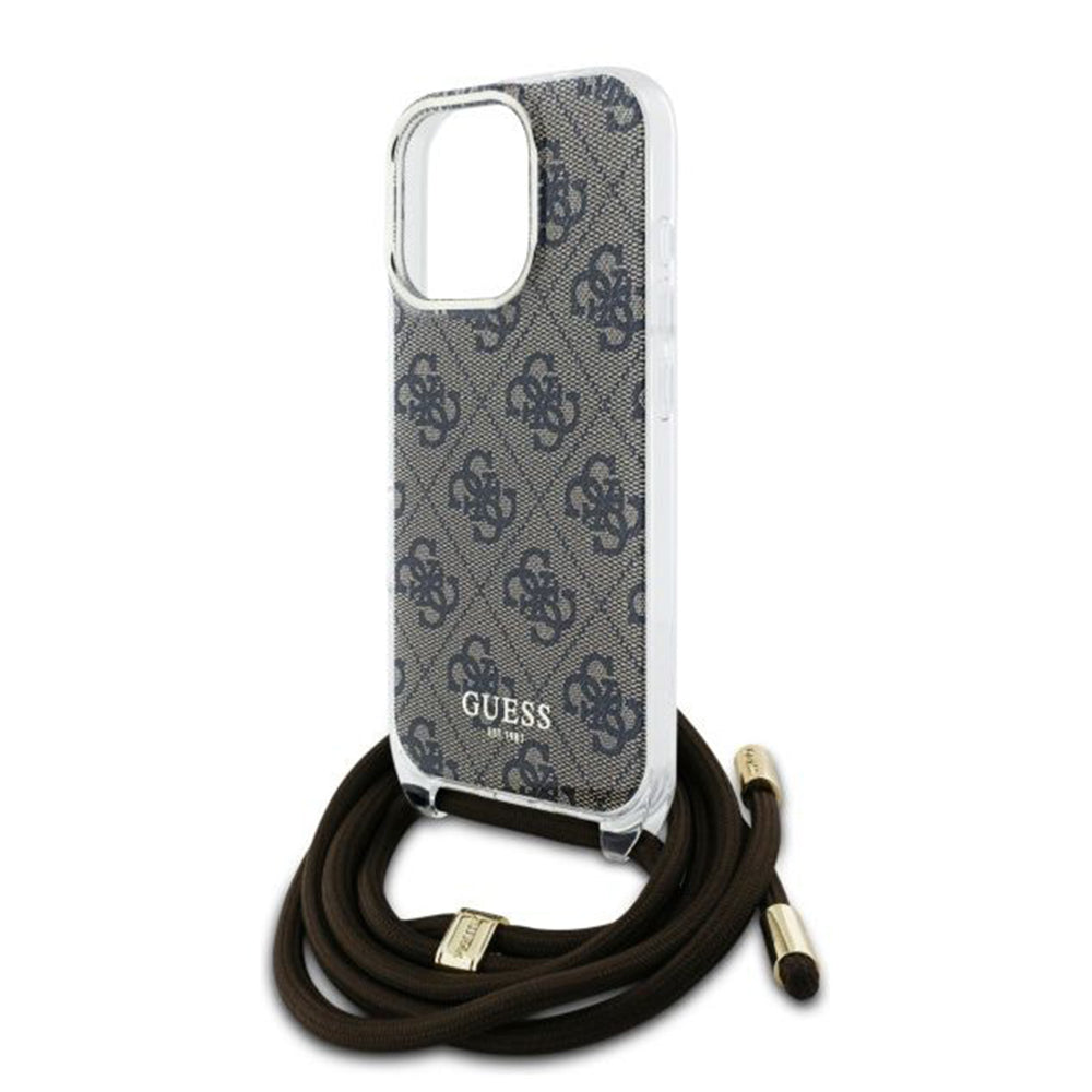 Husa pentru Apple iPhone 16 Pro, Guess, Crossbody Cord 4G Print, Maro