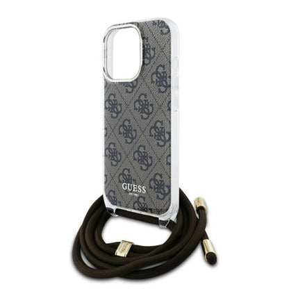 Husa pentru Apple iPhone 16 Pro, Guess, Crossbody Cord 4G Print, Maro