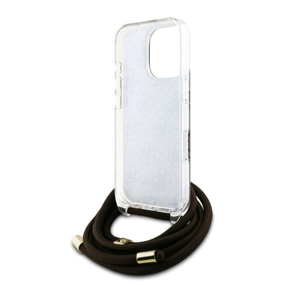 Husa pentru Apple iPhone 16 Pro, Guess, Crossbody Cord 4G Print, Maro