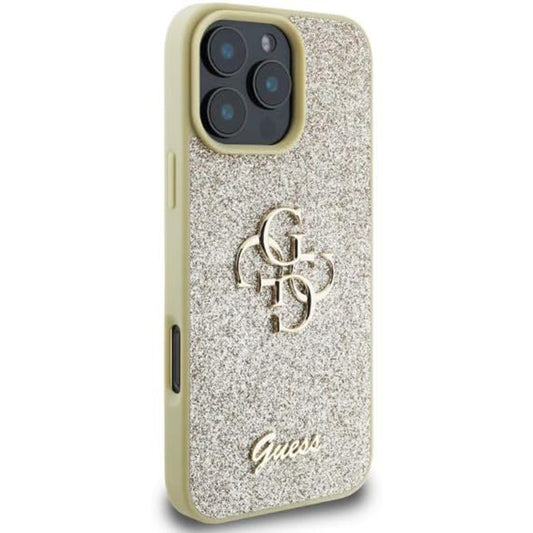 Husa pentru Apple iPhone 16 Pro, Guess, Fixed Glitter Big 4G, Aurie