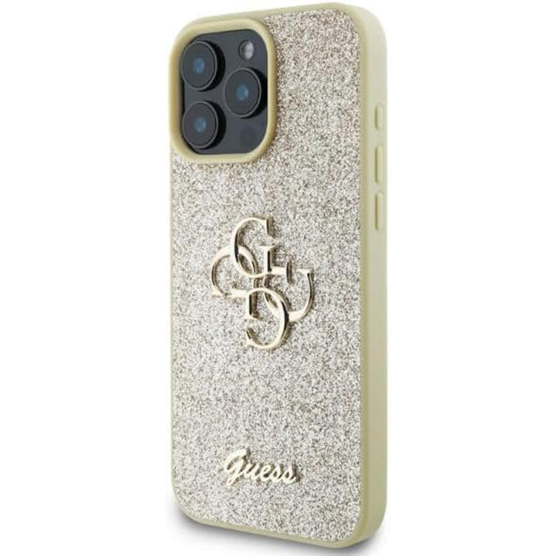Husa pentru Apple iPhone 16 Pro, Guess, Fixed Glitter Big 4G, Aurie