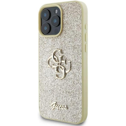 Husa pentru Apple iPhone 16 Pro, Guess, Fixed Glitter Big 4G, Aurie