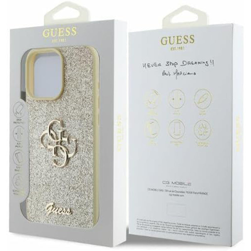 Husa pentru Apple iPhone 16 Pro, Guess, Fixed Glitter Big 4G, Aurie