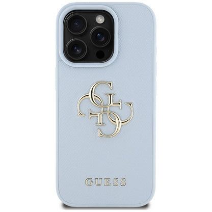Husa pentru Apple iPhone 16 Pro, Guess, Grained Big 4G Logo Small Classic Logo, Albastra