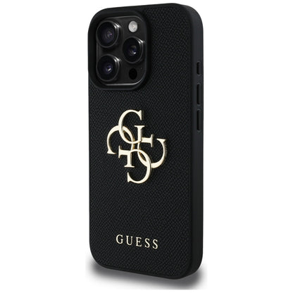 Husa pentru Apple iPhone 16 Pro, Guess, Grained Big 4G Logo Small Classic Logo, Neagra