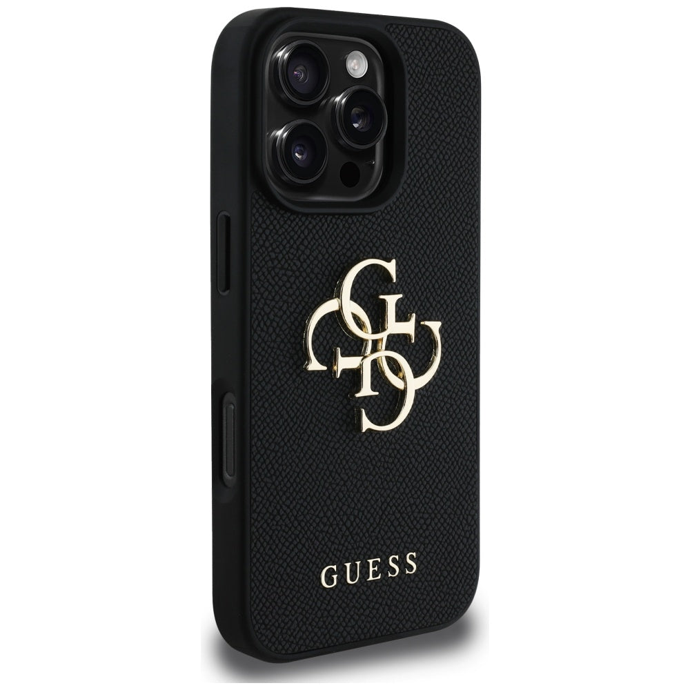 Husa pentru Apple iPhone 16 Pro, Guess, Grained Big 4G Logo Small Classic Logo, Neagra
