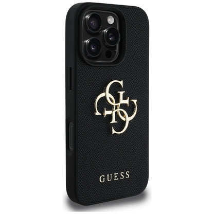 Husa pentru Apple iPhone 16 Pro, Guess, Grained Big 4G Logo Small Classic Logo, Neagra