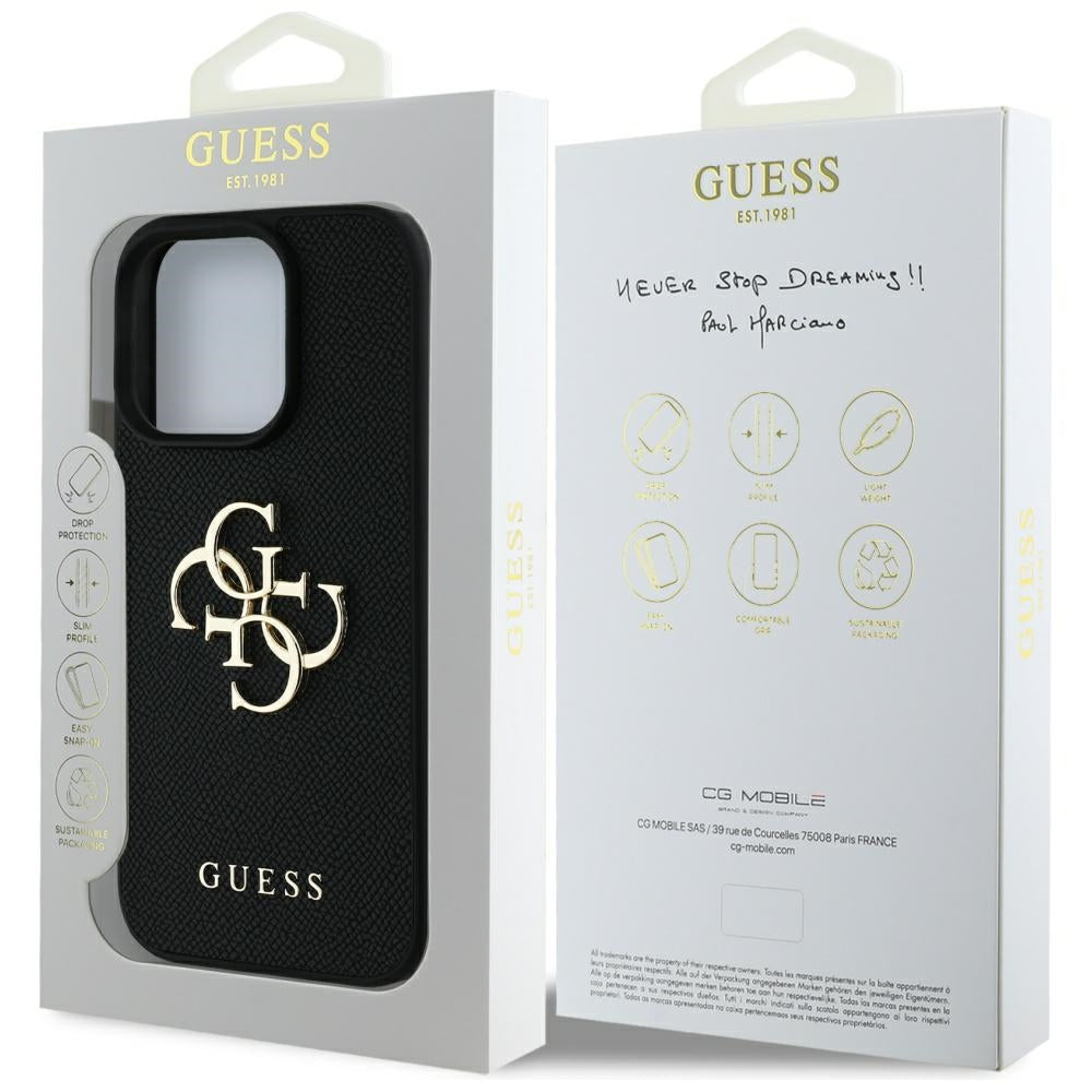 Husa pentru Apple iPhone 16 Pro, Guess, Grained Big 4G Logo Small Classic Logo, Neagra