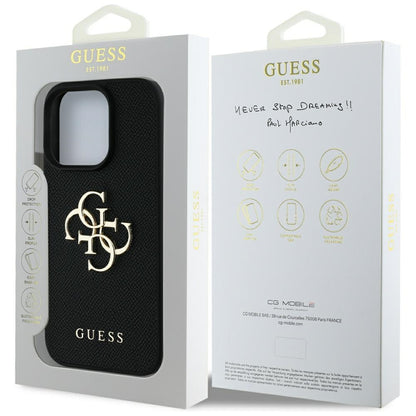 Husa pentru Apple iPhone 16 Pro, Guess, Grained Big 4G Logo Small Classic Logo, Neagra