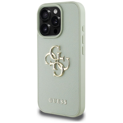 Husa pentru Apple iPhone 16 Pro, Guess, Grained Big 4G Logo Small Classic Logo, Verde