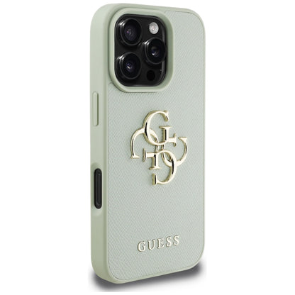 Husa pentru Apple iPhone 16 Pro, Guess, Grained Big 4G Logo Small Classic Logo, Verde