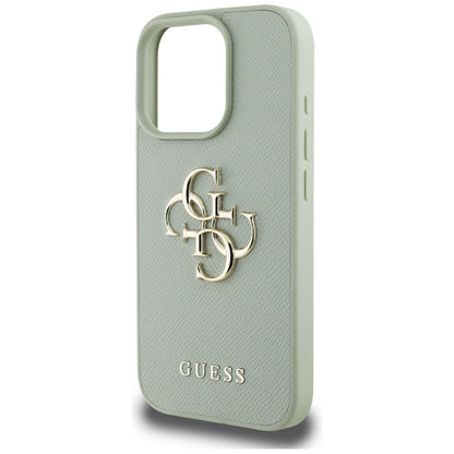 Husa pentru Apple iPhone 16 Pro, Guess, Grained Big 4G Logo Small Classic Logo, Verde