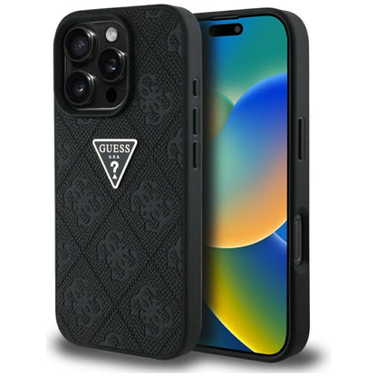 Husa pentru Apple iPhone 16 Pro, Guess, Hot Stamp 4G Pattern Triangle Logo, Neagra