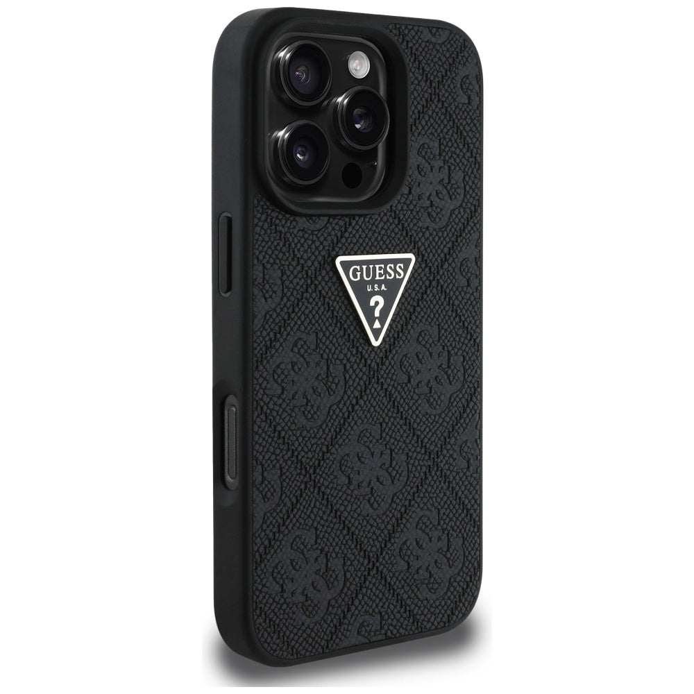 Husa pentru Apple iPhone 16 Pro, Guess, Hot Stamp 4G Pattern Triangle Logo, Neagra