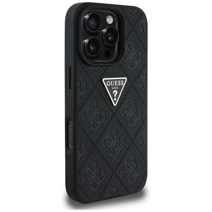 Husa pentru Apple iPhone 16 Pro, Guess, Hot Stamp 4G Pattern Triangle Logo, Neagra