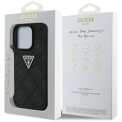 Husa pentru Apple iPhone 16 Pro, Guess, Hot Stamp 4G Pattern Triangle Logo, Neagra