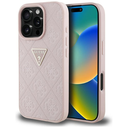 Husa pentru Apple iPhone 16 Pro, Guess, Hot Stamp 4G Pattern Triangle Logo, Roz