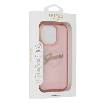 Husa pentru Apple iPhone 16 Pro, Guess, IML Heart, Roz