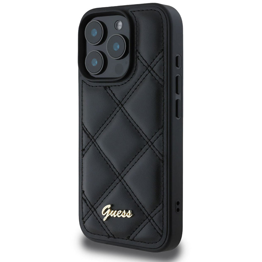 Husa pentru Apple iPhone 16 Pro, Guess, Quilted Metal Logo, Neagra