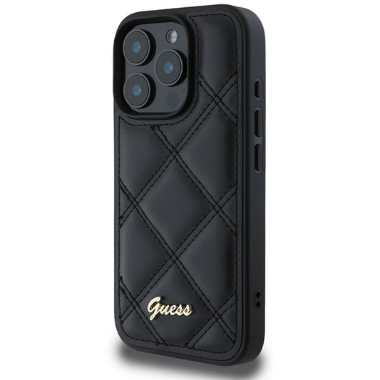 Husa pentru Apple iPhone 16 Pro, Guess, Quilted Metal Logo, Neagra
