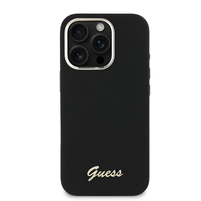 Husa pentru Apple iPhone 16 Pro, Guess, Script Metal Logo & Frame, Neagra