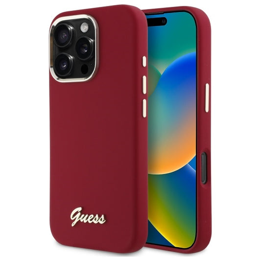 Husa pentru Apple iPhone 16 Pro, Guess, Script Metal Logo, Rosie