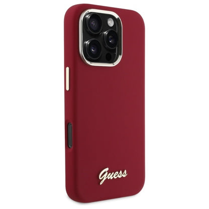 Husa pentru Apple iPhone 16 Pro, Guess, Script Metal Logo, Rosie
